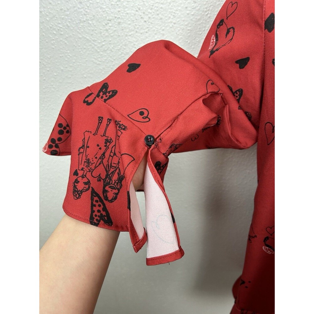 Zara Womens Size Small Love Valentines Hearts Whimsy Oversized Tunic Ruffle Top - Picture 3 of 9